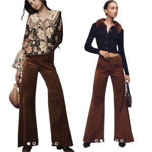 NEW The Adi Mid-Rise Relaxed Flare Jeans by Pilcro Velvet Edition Brown Size 32P